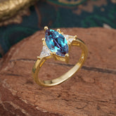 6 Prong Marquise Cut Three Stone Alexandrite Engagement Ring Anniversary Gift for Women